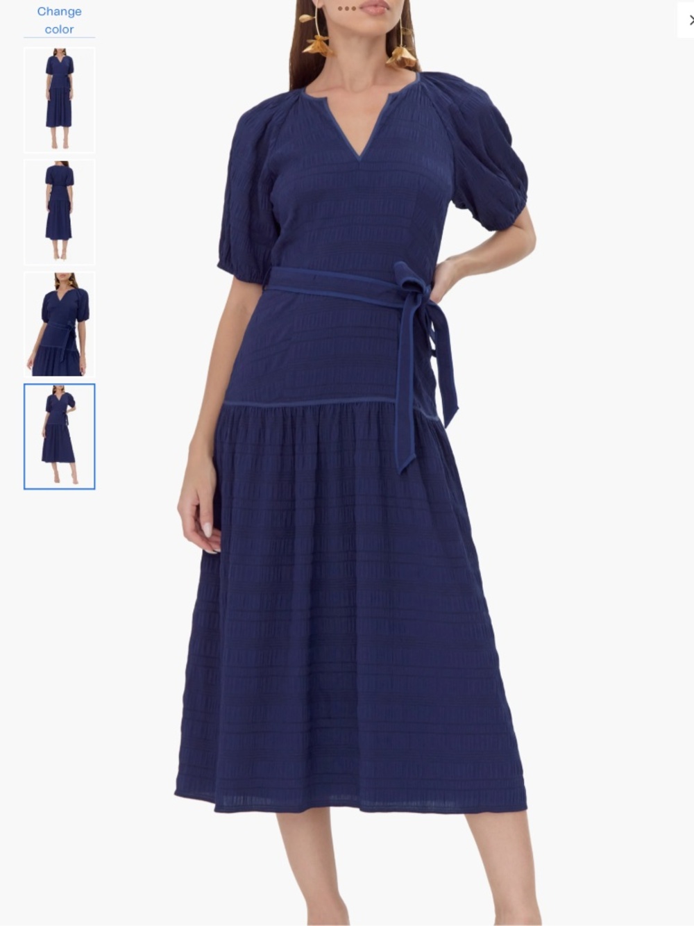 Adelyn Rae Smocked Belted Midi Dress, size XS